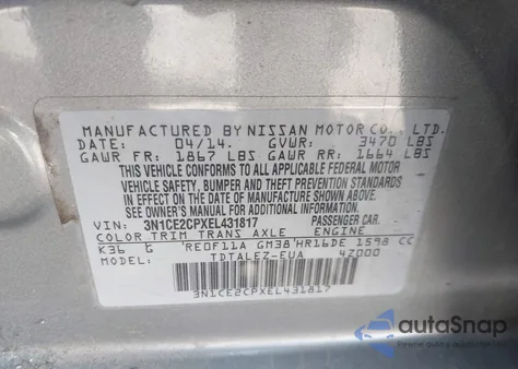 2014 Nissan Versa Note Sv из США, поврежденный, VIN 3N1CE2CPXEL431817